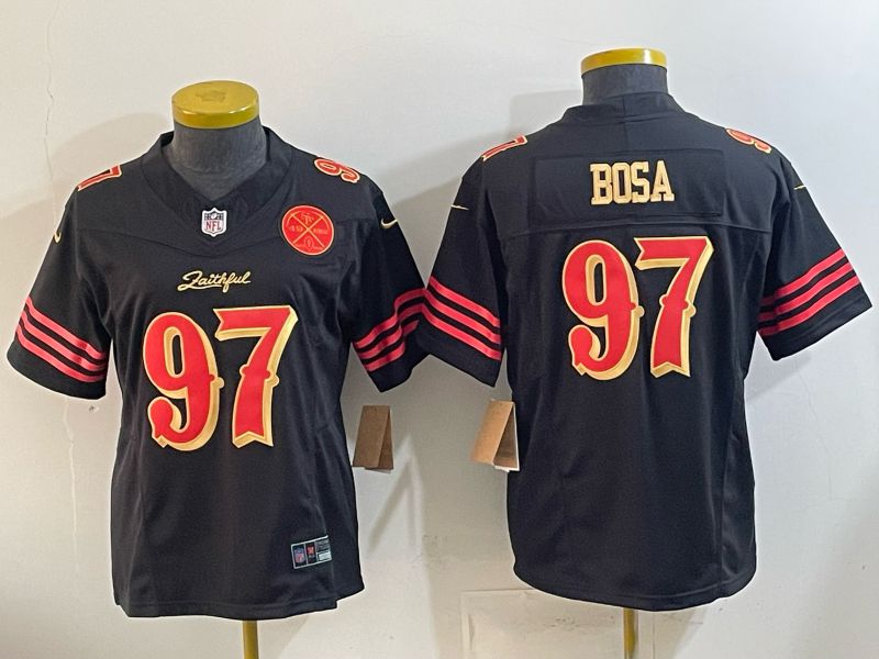 Women 2026 San Francisco 49ers #97 Bosa Black Gold 5th generations Nike Limited NFL Jersey style 006